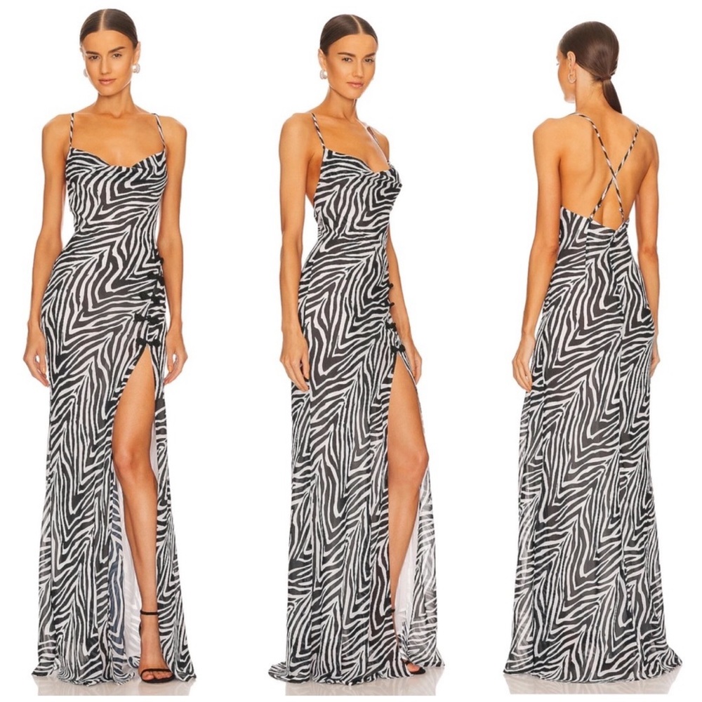 SAU LEE High slit zebra gown
